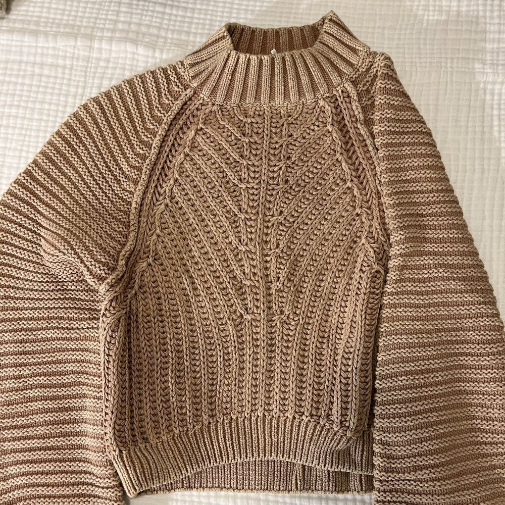 Free People Chunky Knit Sweater in Tan